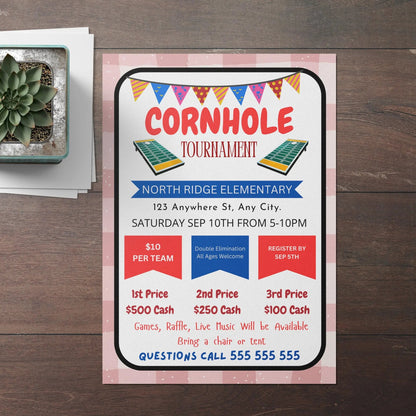 Corn Hole Tournament Flyer Template | Cornhole Tournament Fundraiser Flyer CreativeRino
