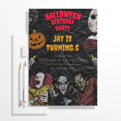 Horror Halloween Birthday Party Invitation Template - CreativeRino