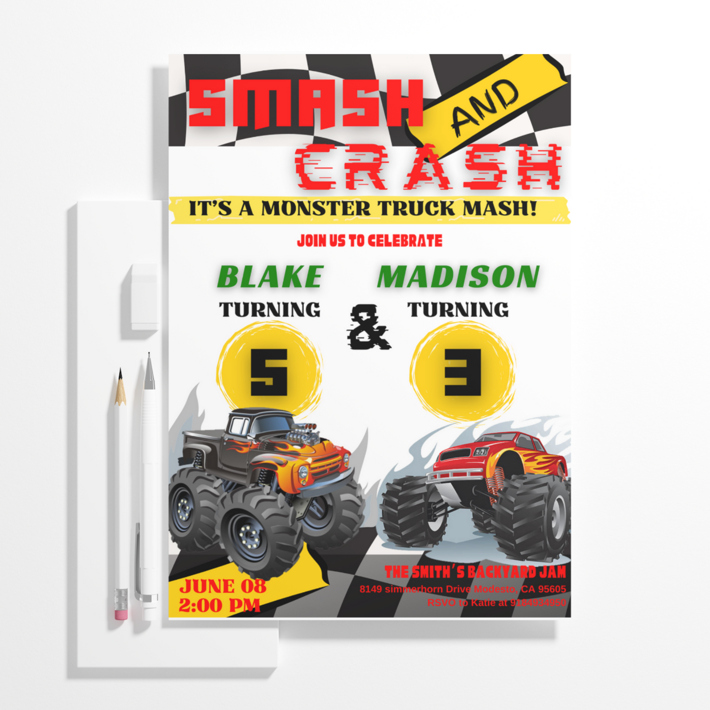 Smash and Crash Birthday Invitation Template | Monster Truck Invite