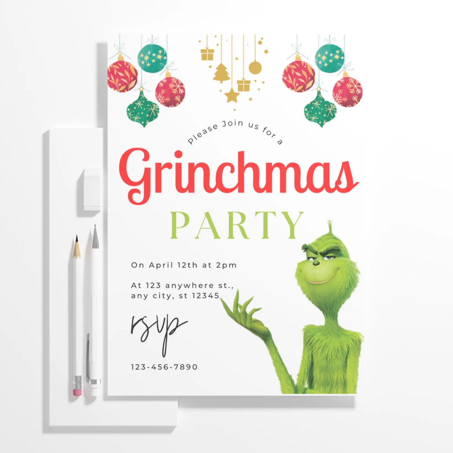 Grinchmas Christmas Party Invitation Template | Grinch Invite - CreativeRino