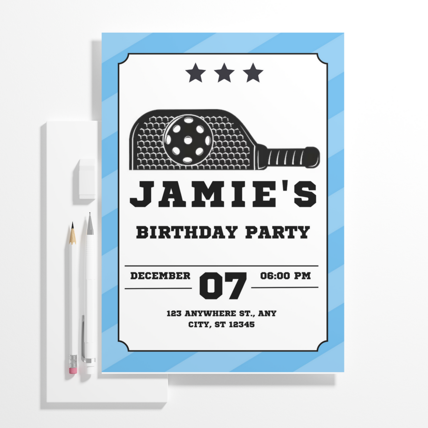 Pickleball Birthday Invitation Template