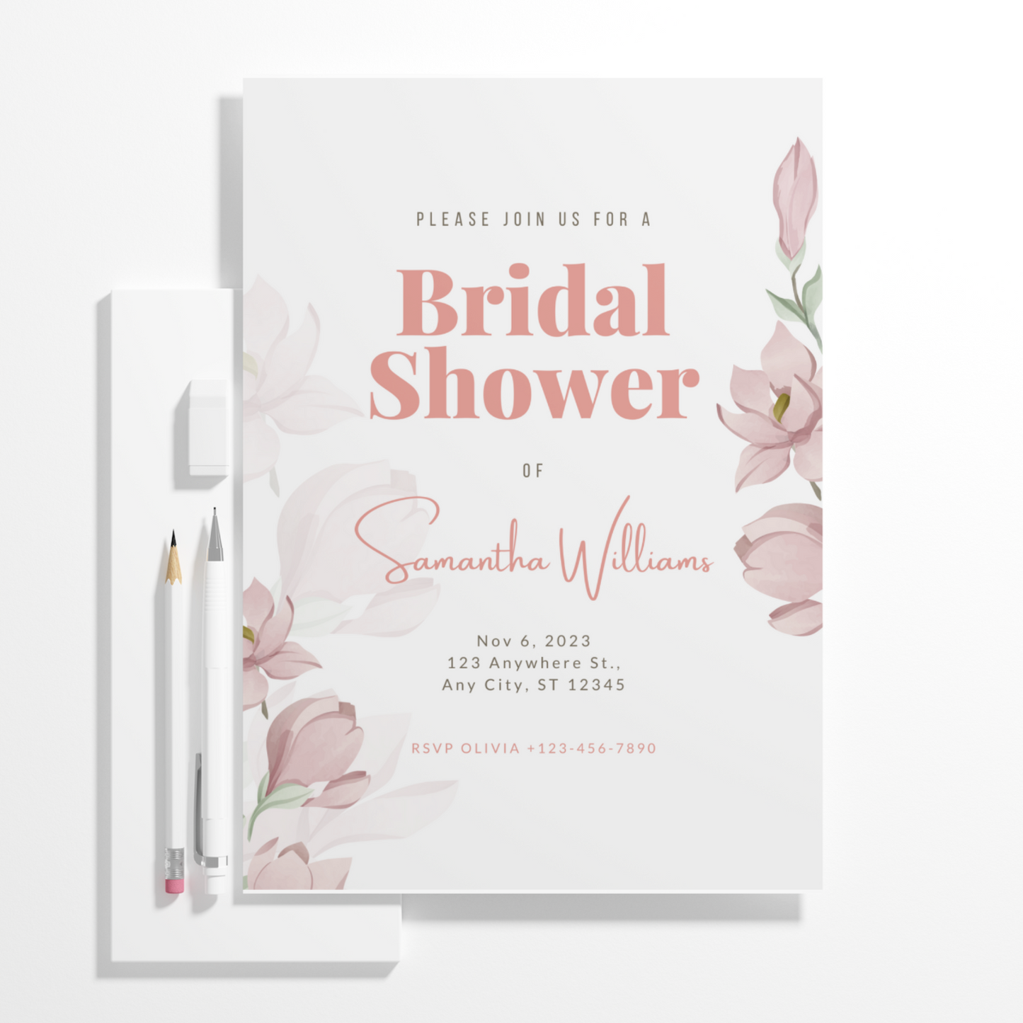 Pink Floral Spring Wildflower Bridal Shower Invitation Template