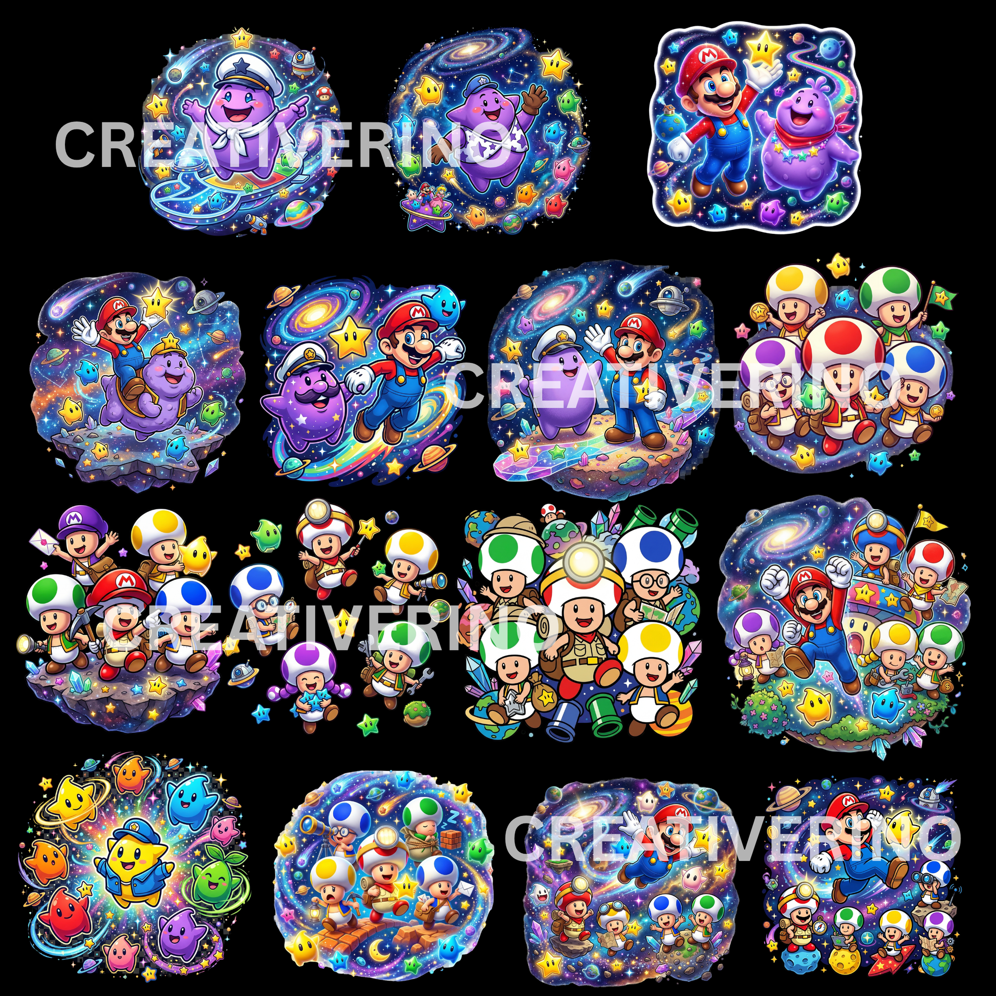 Super Mario Galaxy PNG | Mario Space Theme Clipart | Prncess Rosaline Peach Yoshi Luigi CreativeRino