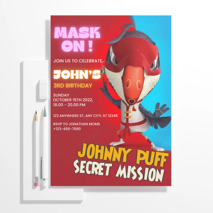 Johnny Puff Birthday Invitation Template - CreativeRino