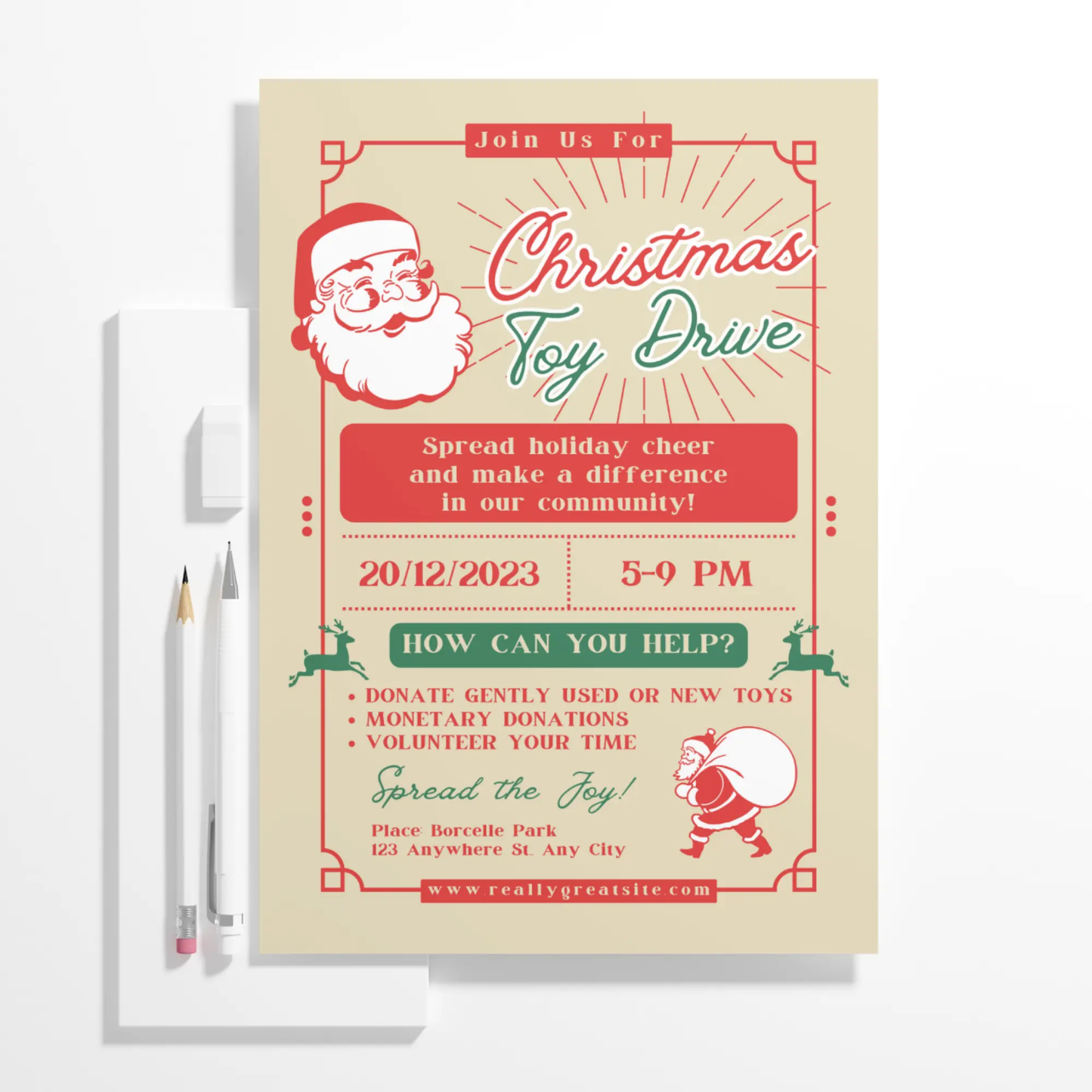 Christmas Toy Drive Flyer Template | Toy Drive Invitation - CreativeRino