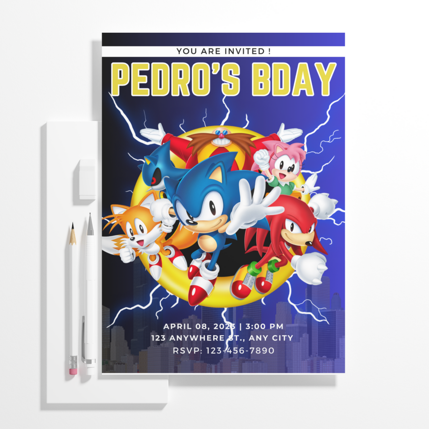 Super Sonic Hedgehog Birthday Invitation Template