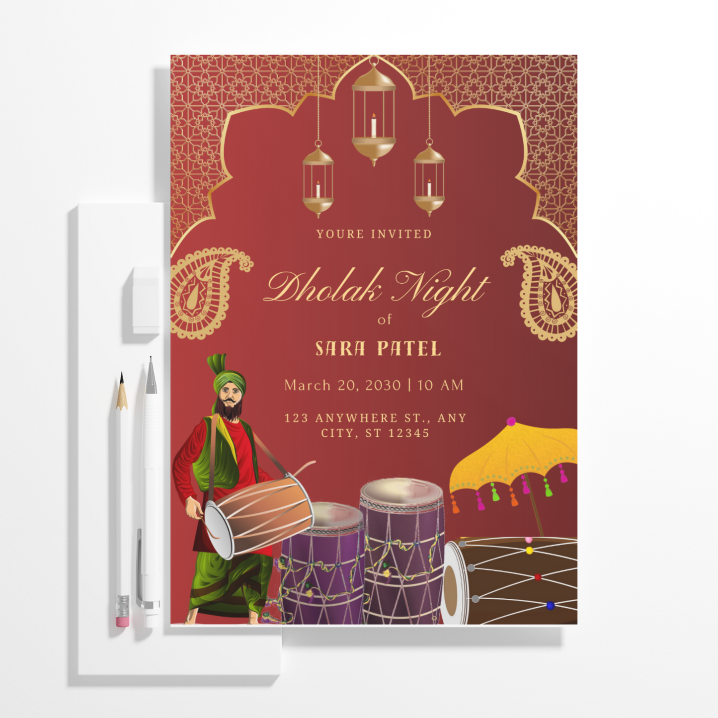 Dholki Dholak Wedding Invitation Template