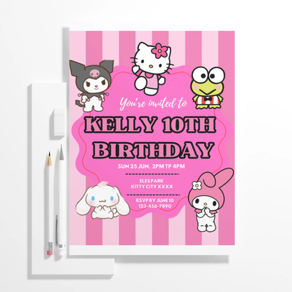 Kawaii Kitty Birthday Invitation Template - CreativeRino
