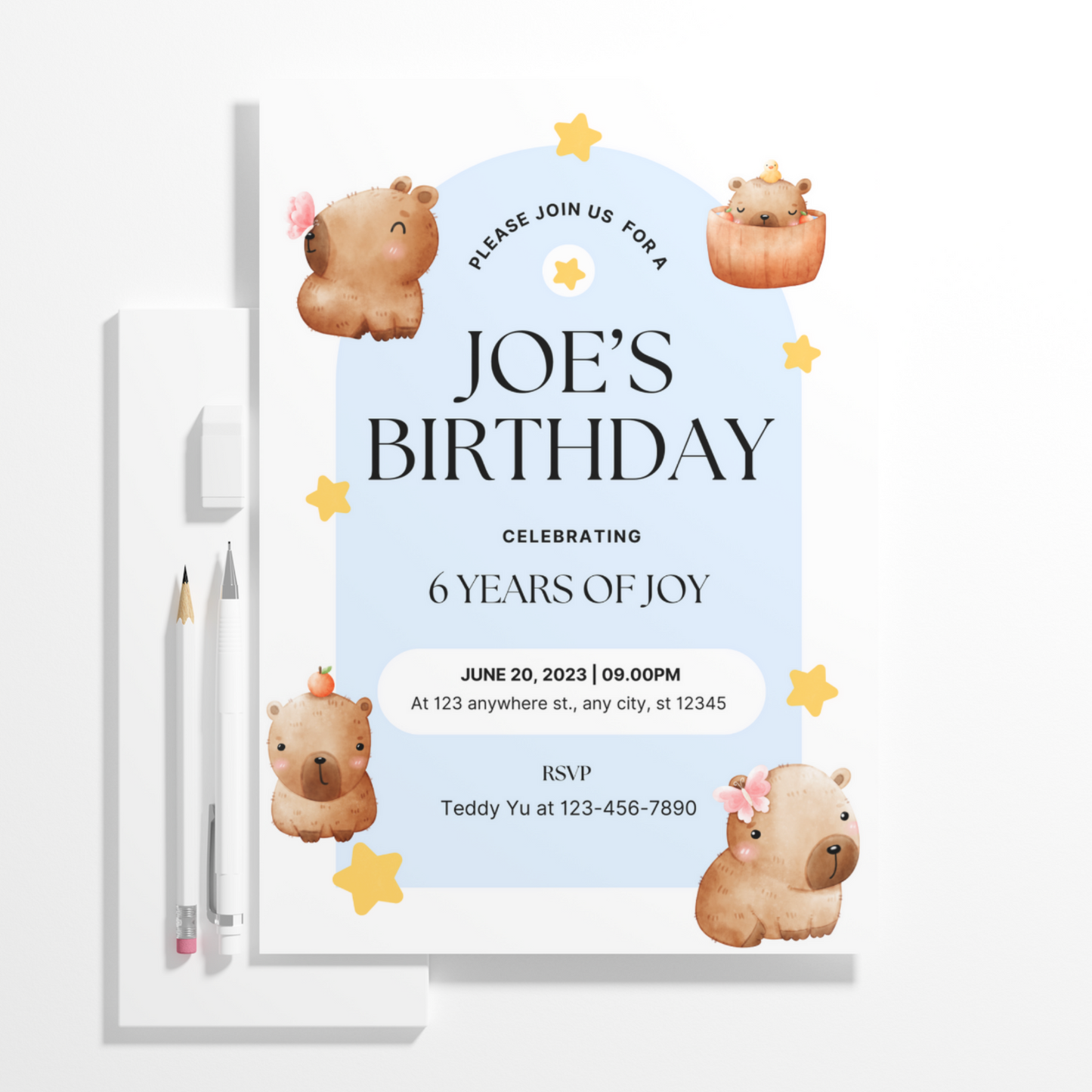 Capybara Birthday Invitation Template