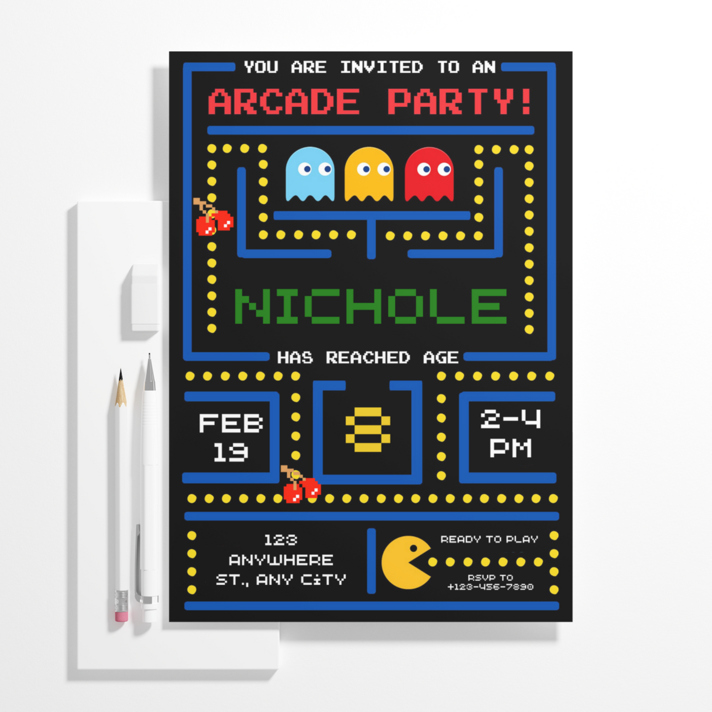 Pac Man Birthday Invitation Template