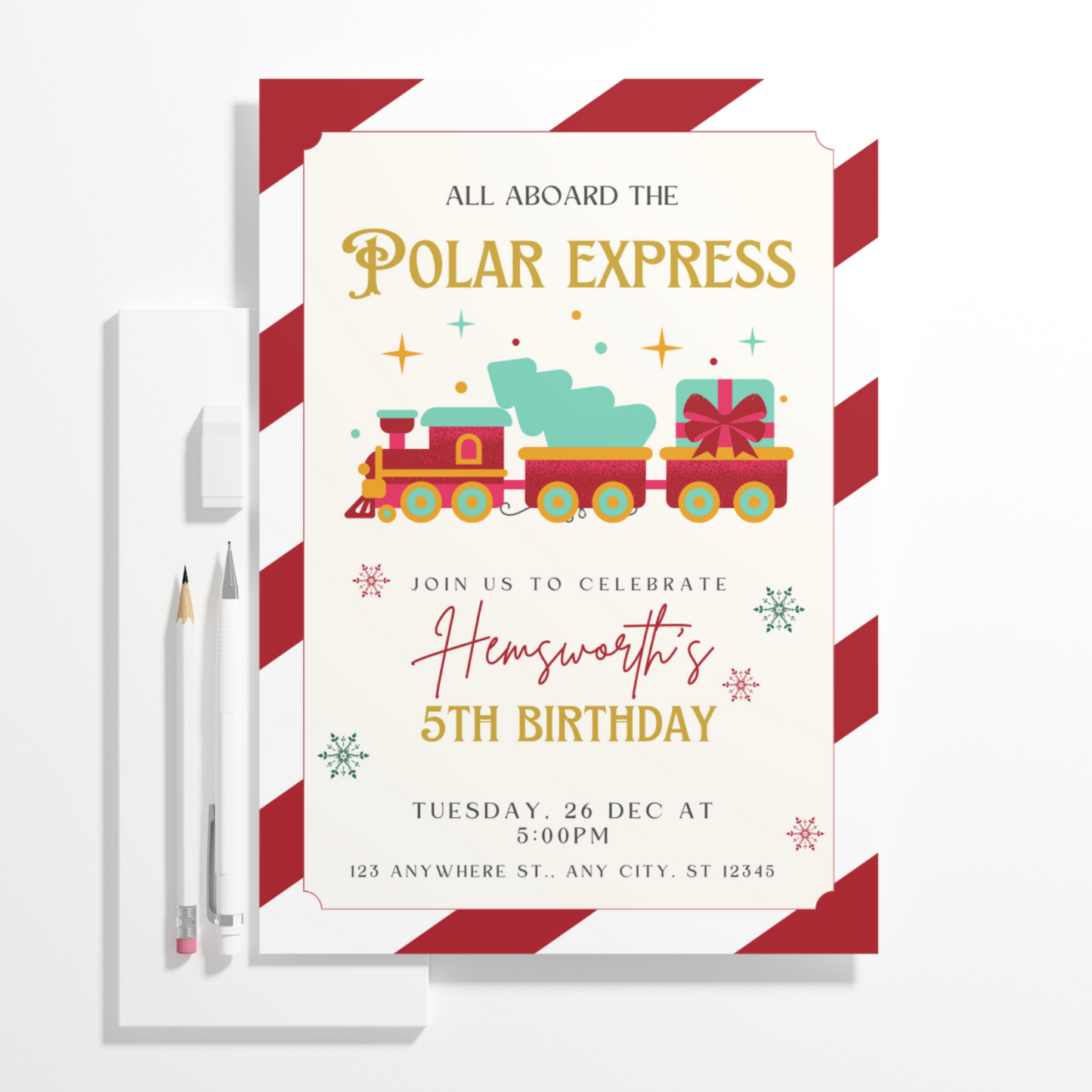 Christmas Polar Express Train Birthday Invitation Template