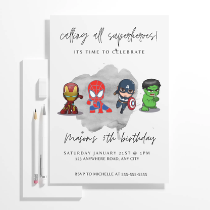 Marvel Avengers Birthday Invitation Template | Superhero Birthday Invite - CreativeRino