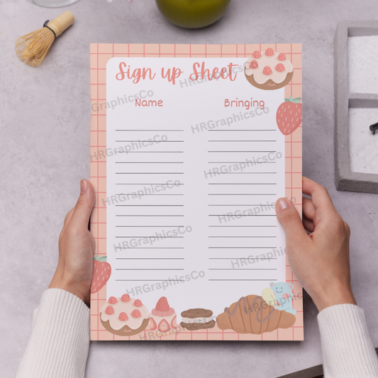 Potluck Sign Up Sheet Template