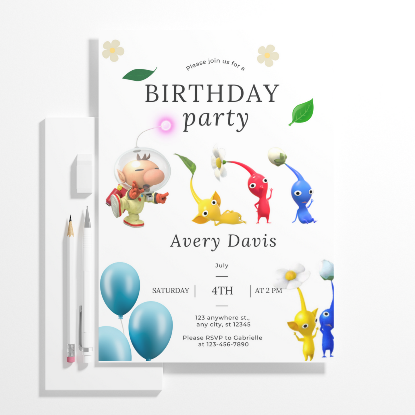 Pikmin Birthday Invitation Template