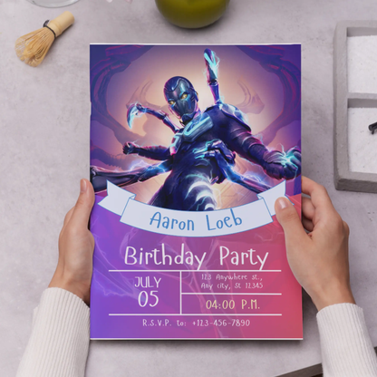 Blue Beetle Birthday Invitation Template - CreativeRino