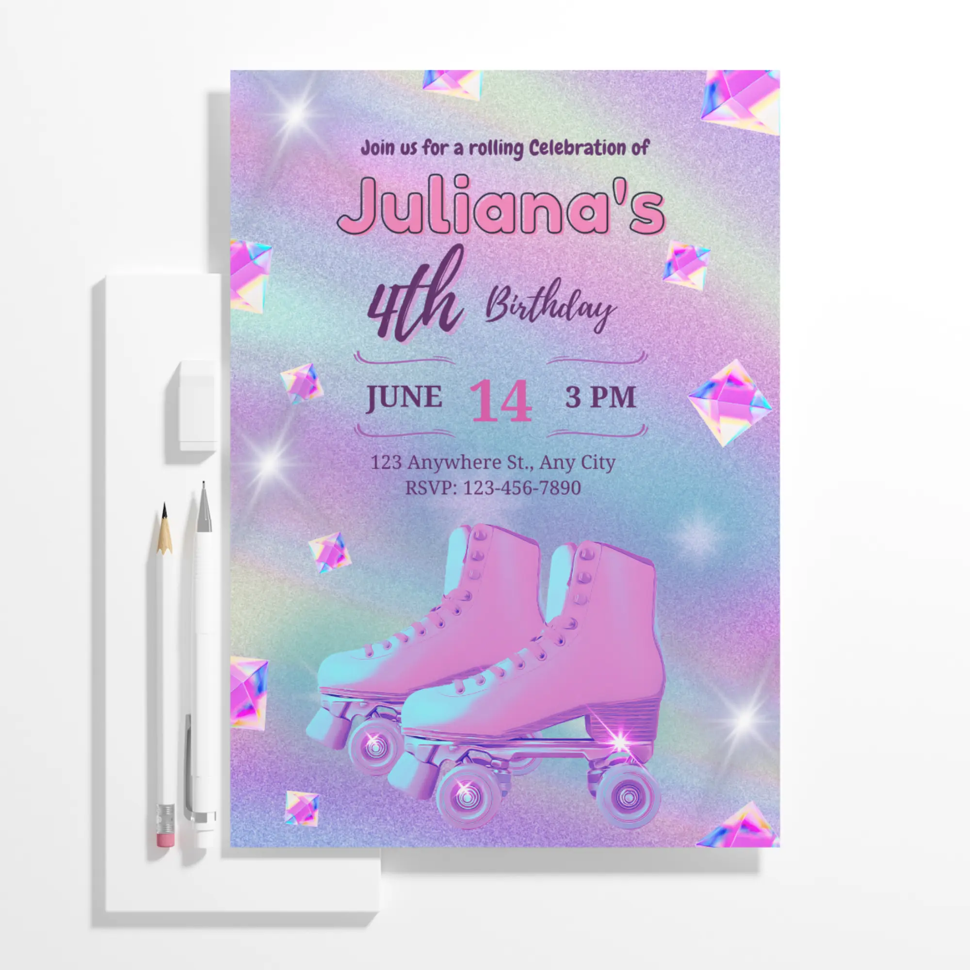 Roller Skates Skating Birthday Invitation Template - CreativeRino