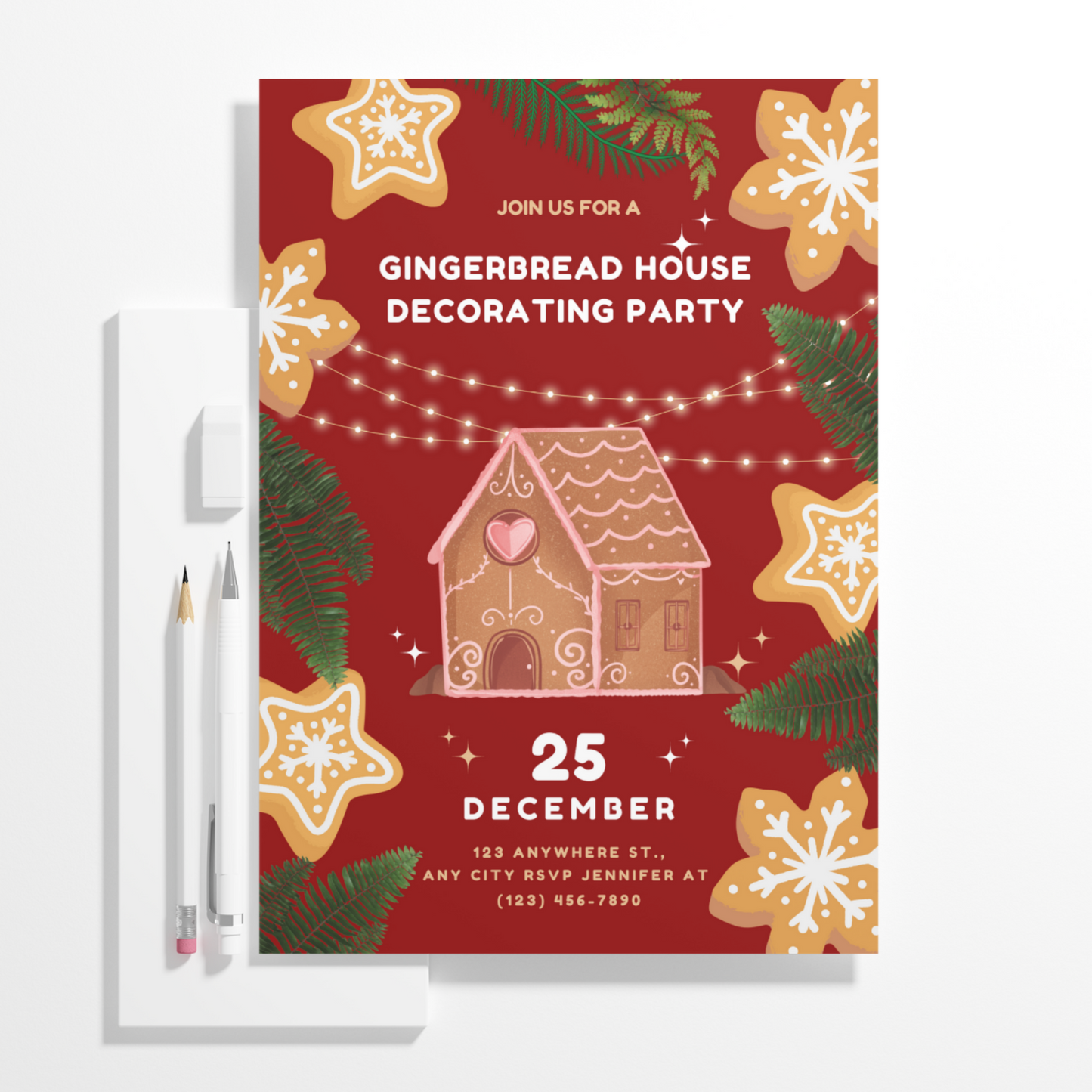 Gingerbread House Decorating Party Christmas Invitation Template