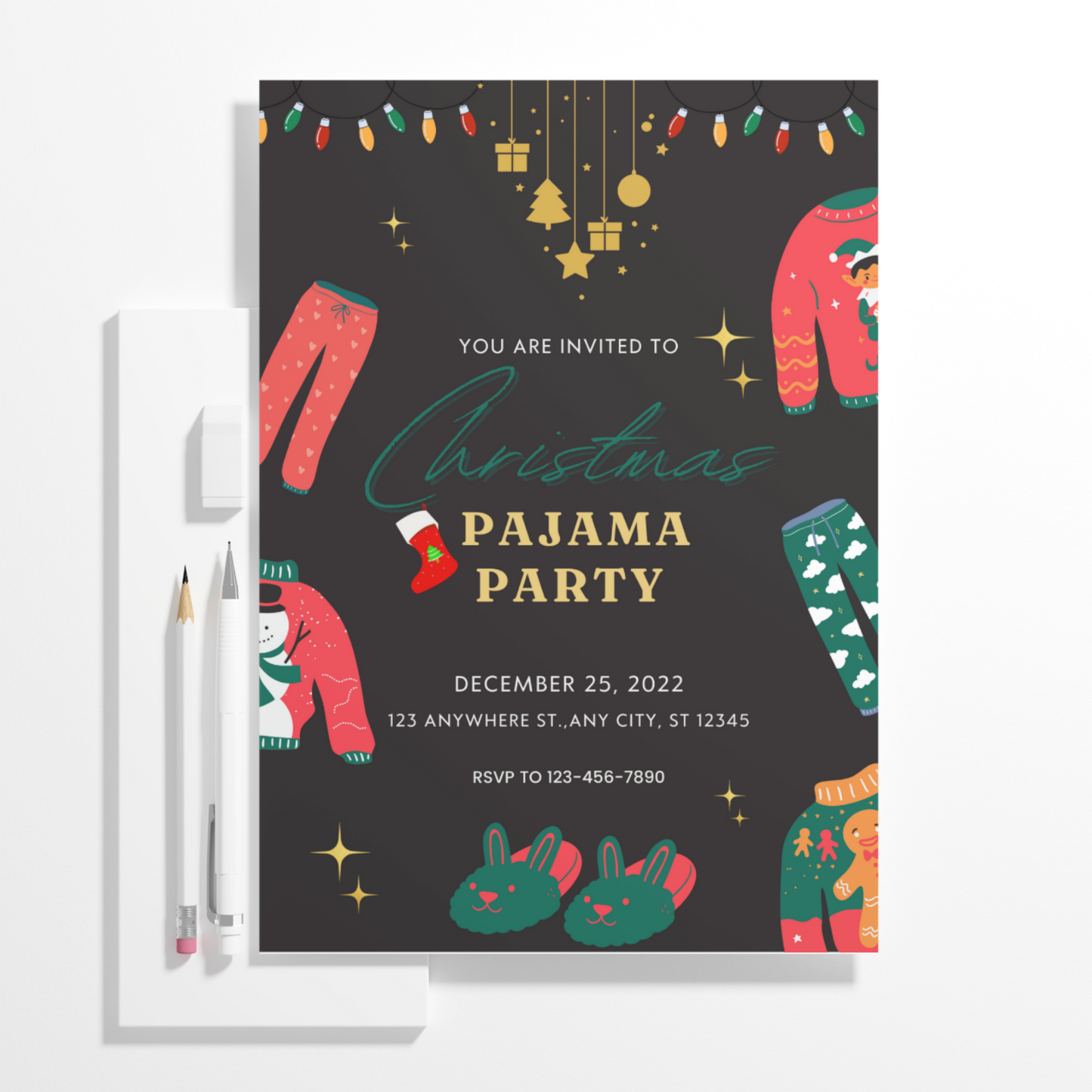 Slumber Christmas Pajamas Party Invitation Template