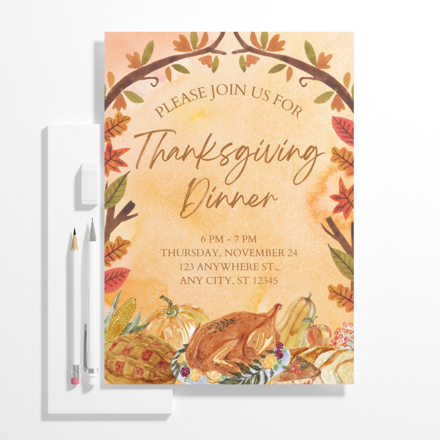 Fall Thanksgiving Dinner Party Invitation Template