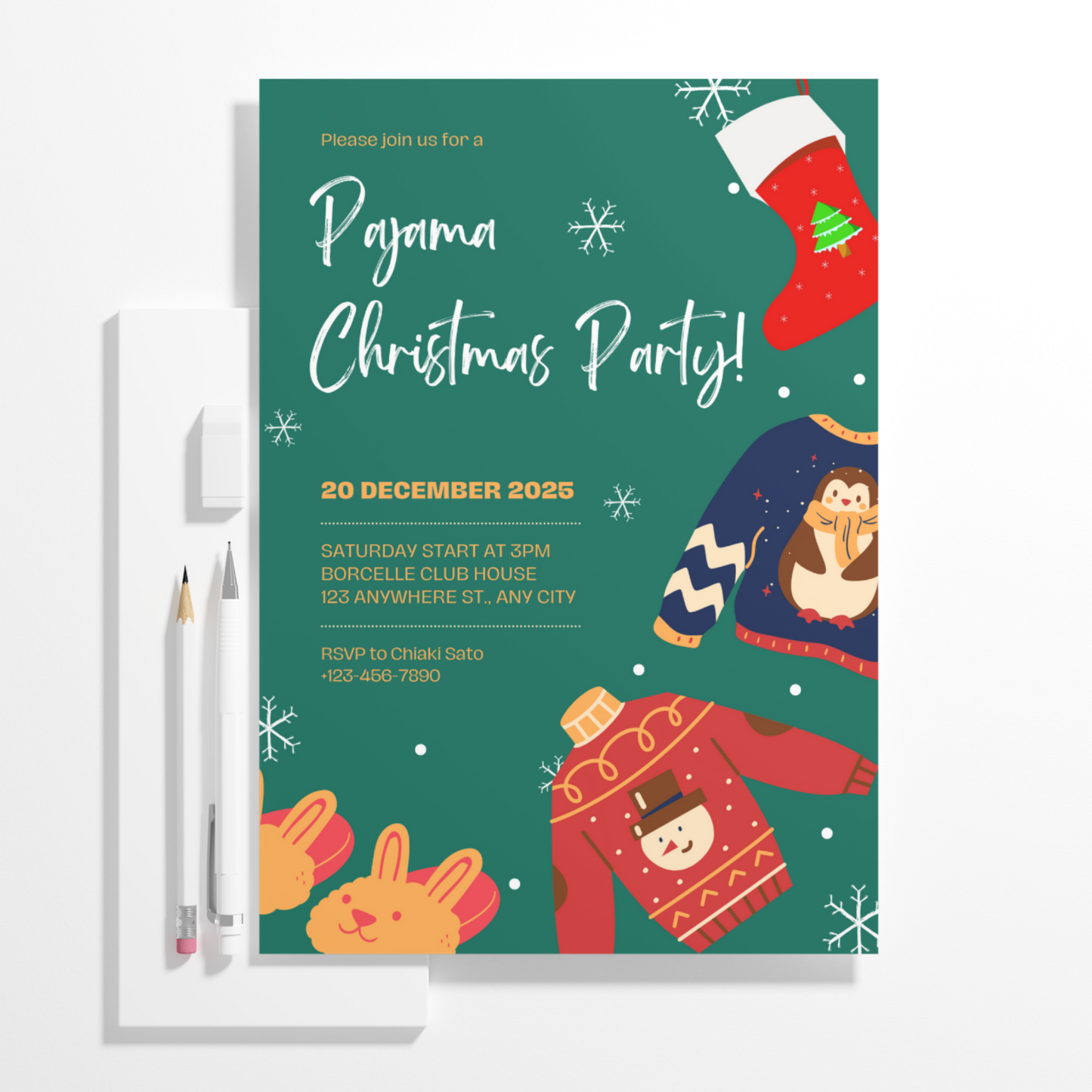 Slumber Christmas Pajamas Party Invitation Template