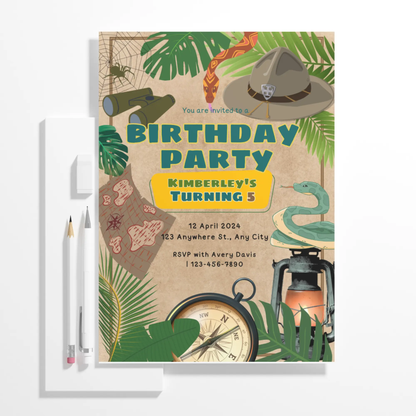 Explorer Adventure Birthday Invitation Template | Treasure Hunt Invite - CreativeRino