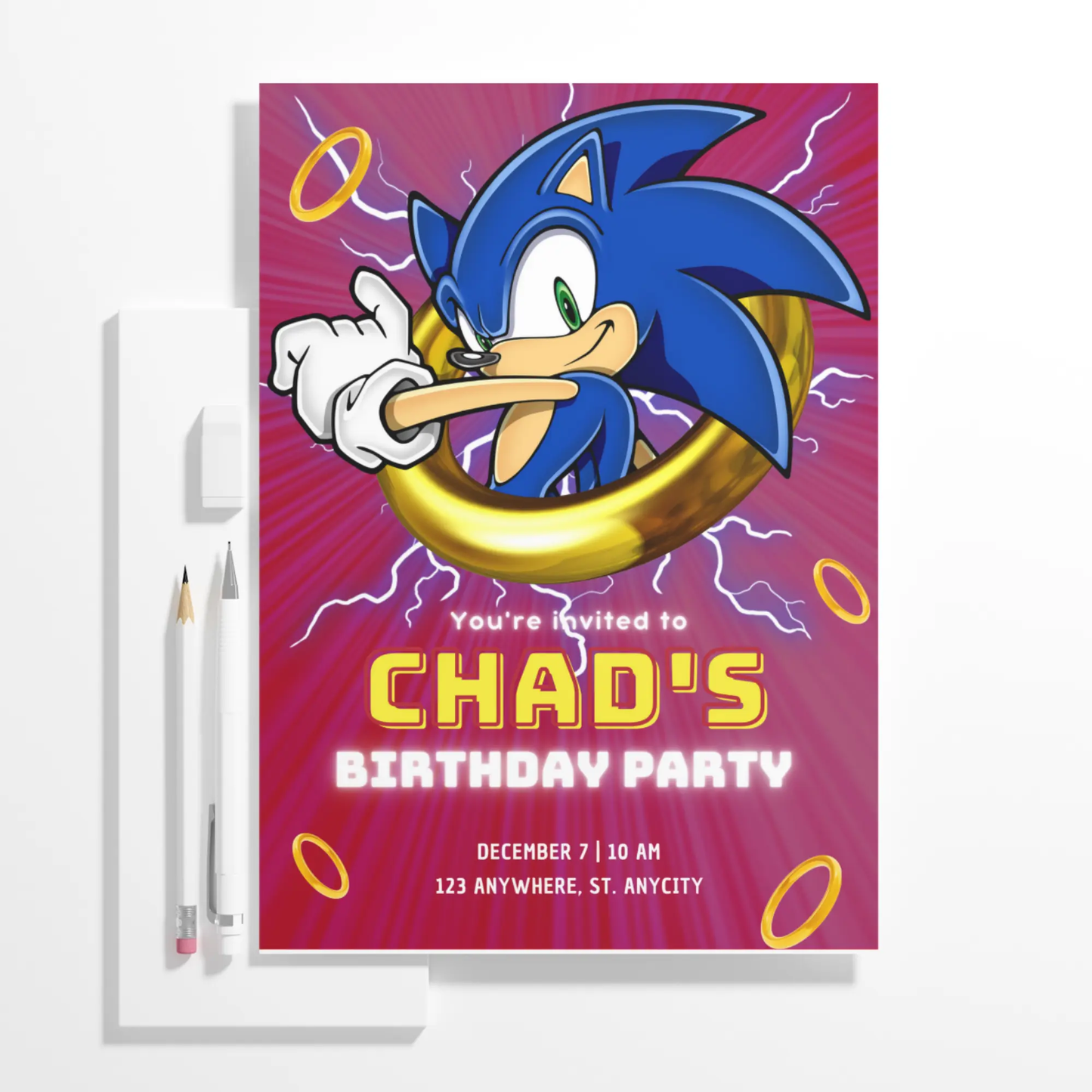 Sonic the Hedgehog Birthday Invitation Template - CreativeRino