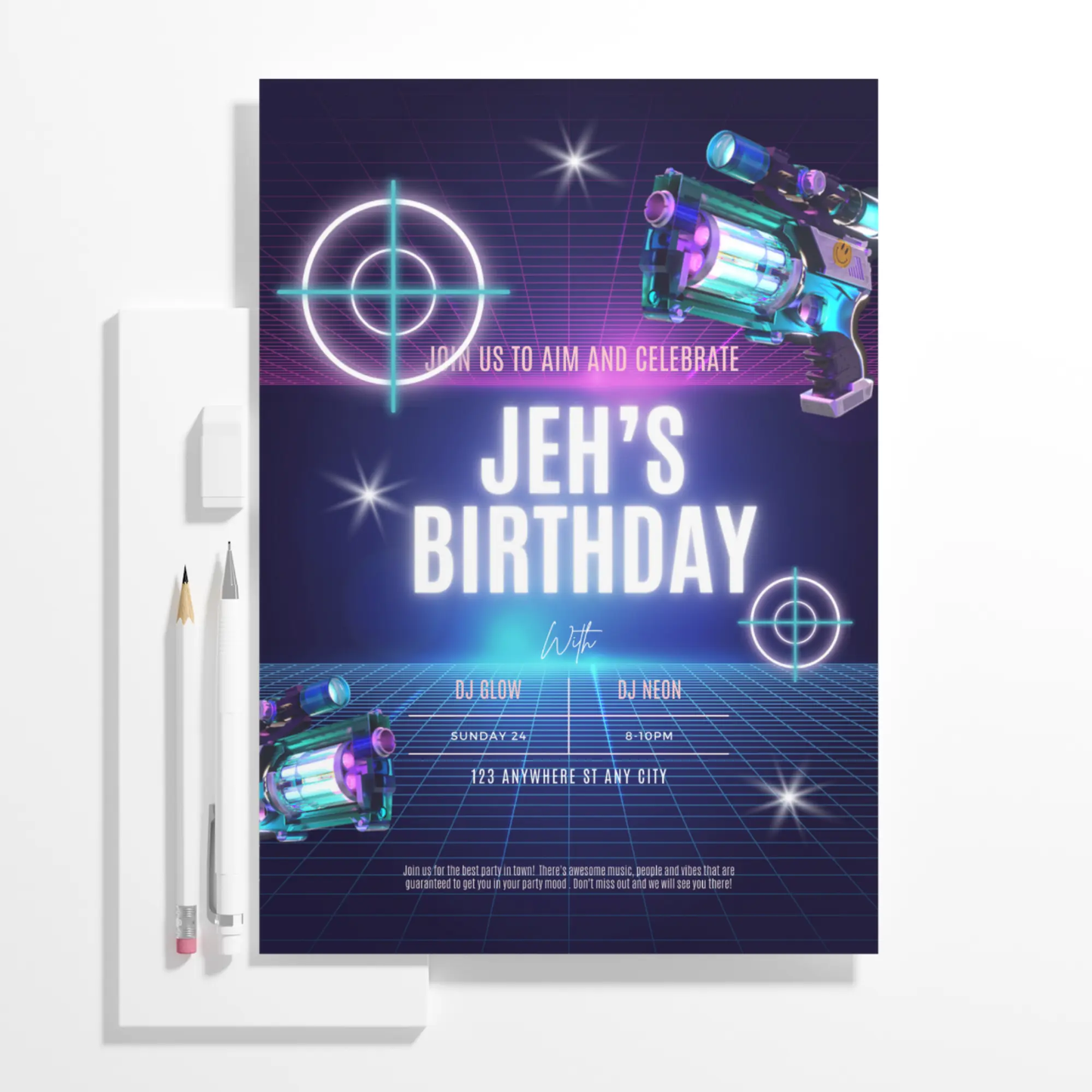 Laser Gun Birthday Invitation Template - CreativeRino
