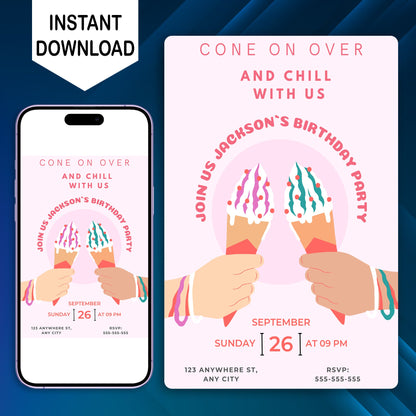 Snow Cone Birthday Party Invitation | Snow Cone Invite Canva Template CreativeRino