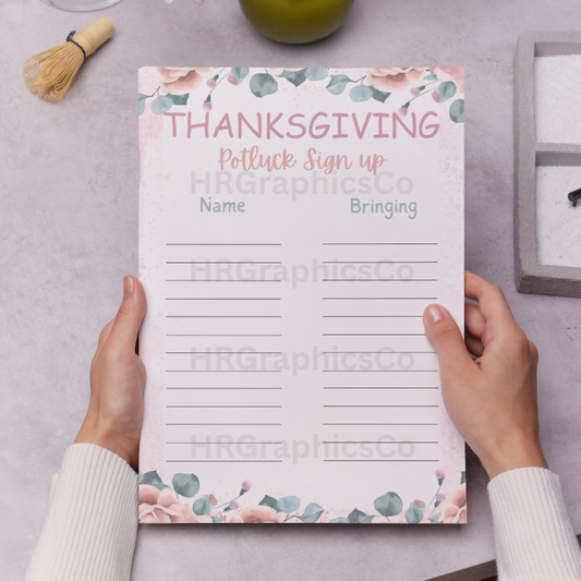 Thanksgiving Potluck Sign Up Sheet Template