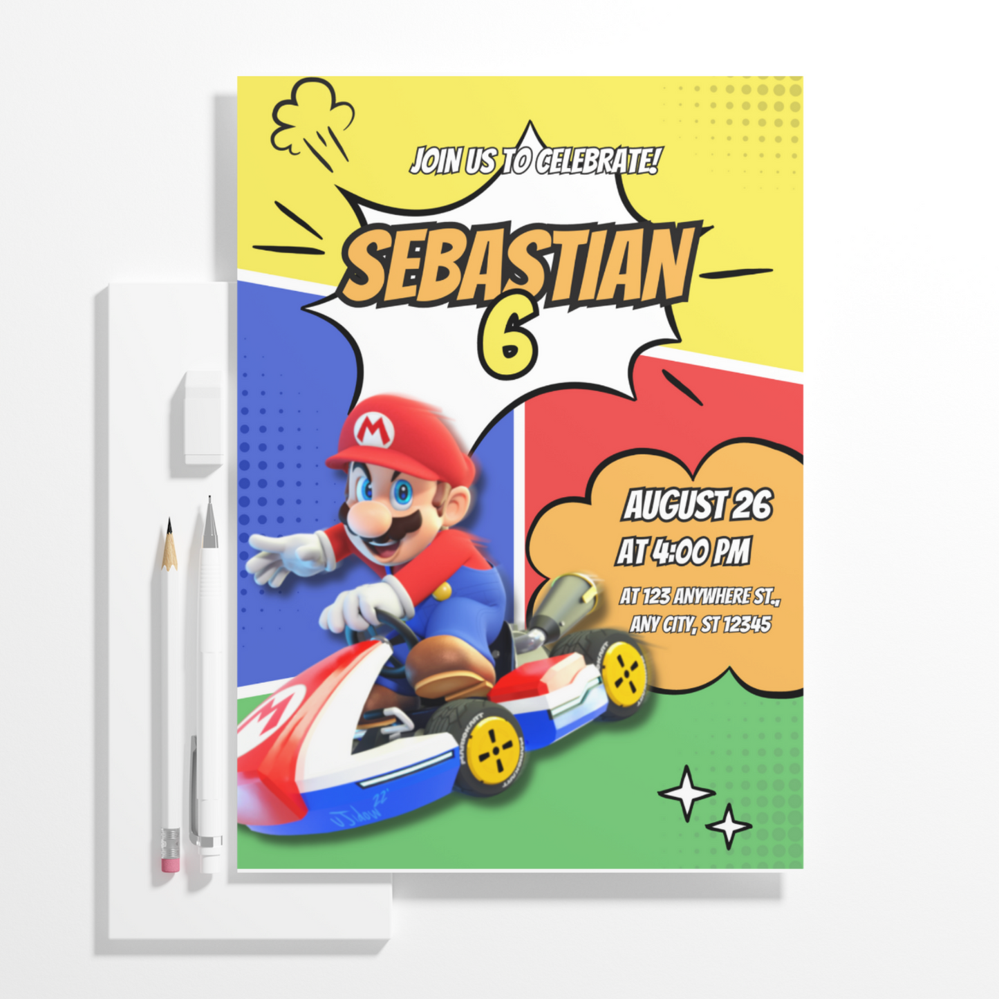 Mario Kart Birthday Invitation Template