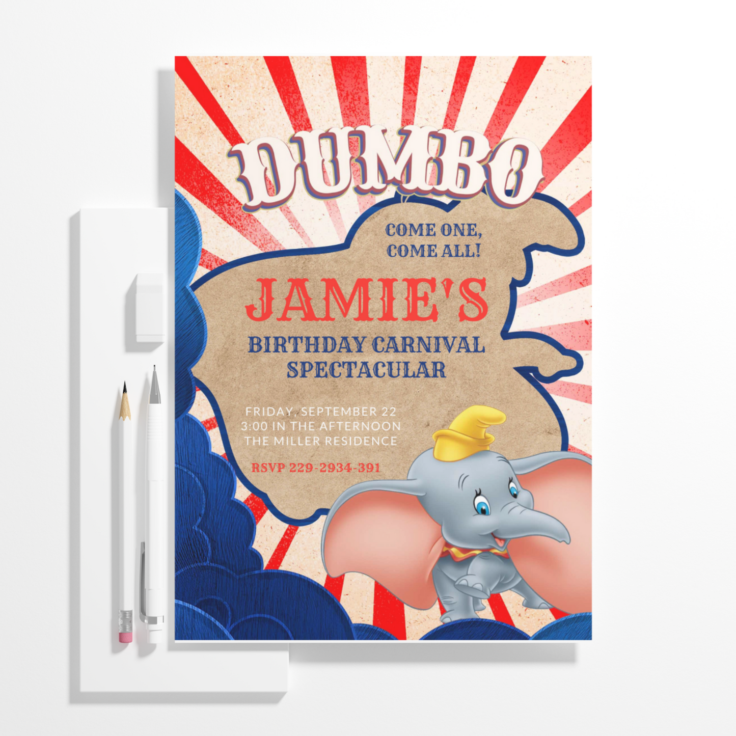 Dumbo Birthday Invitation Template