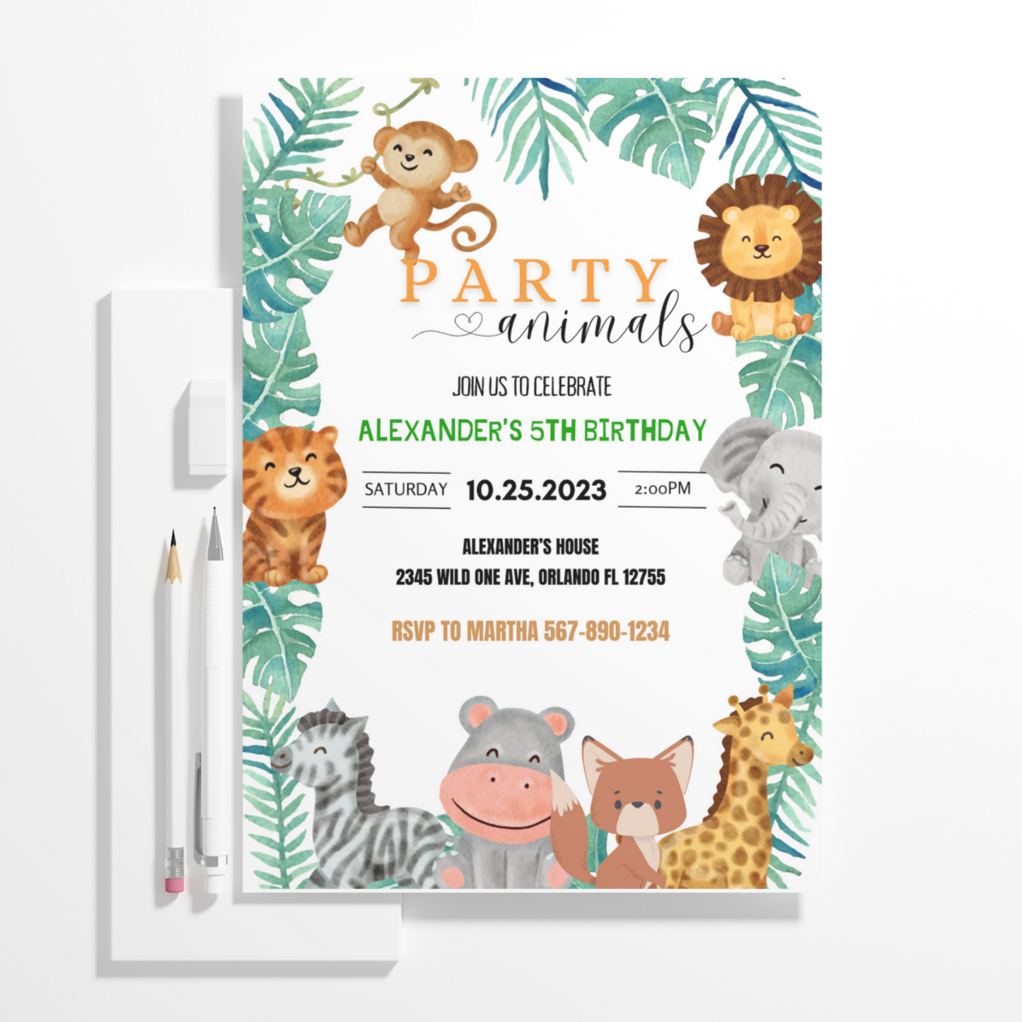 Wild One Animals Birthday Invitation Template