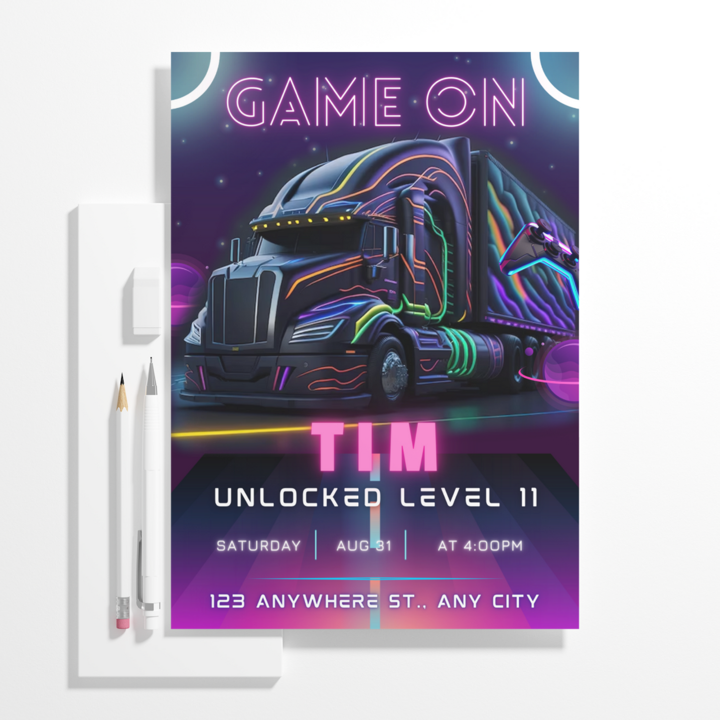 Game Truck Gaming Birthday Invitation Template