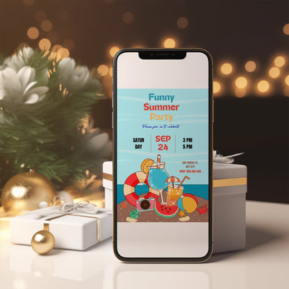 Funny Summer Party Invitation | Summer Party Invite Canva Template CreativeRino