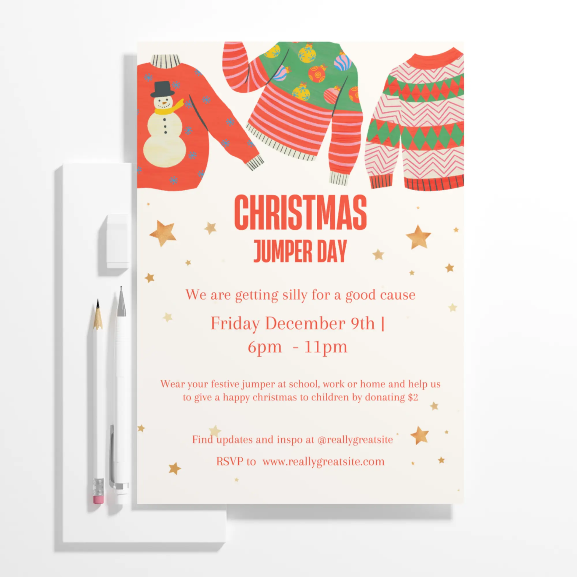 Christmas Jumper Day Invitation Template | Ugly Sweater Christmas Party Invite - CreativeRino