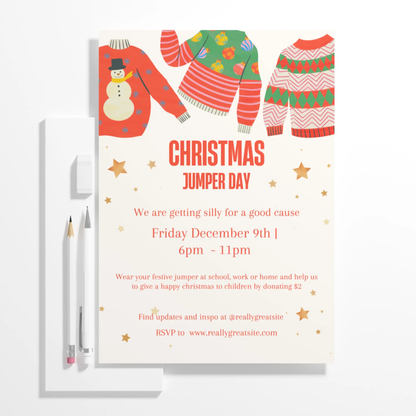 Christmas Jumper Day Invitation Template | Ugly Sweater Christmas Party Invite - CreativeRino