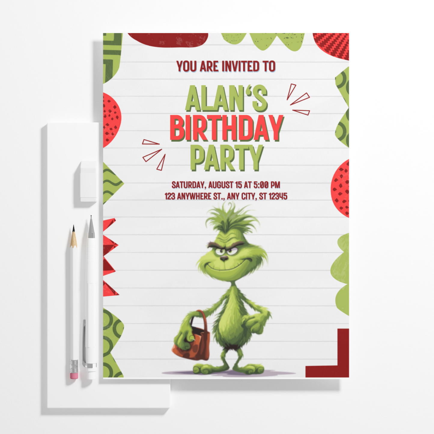 Baby Grinch Birthday Invitation Template