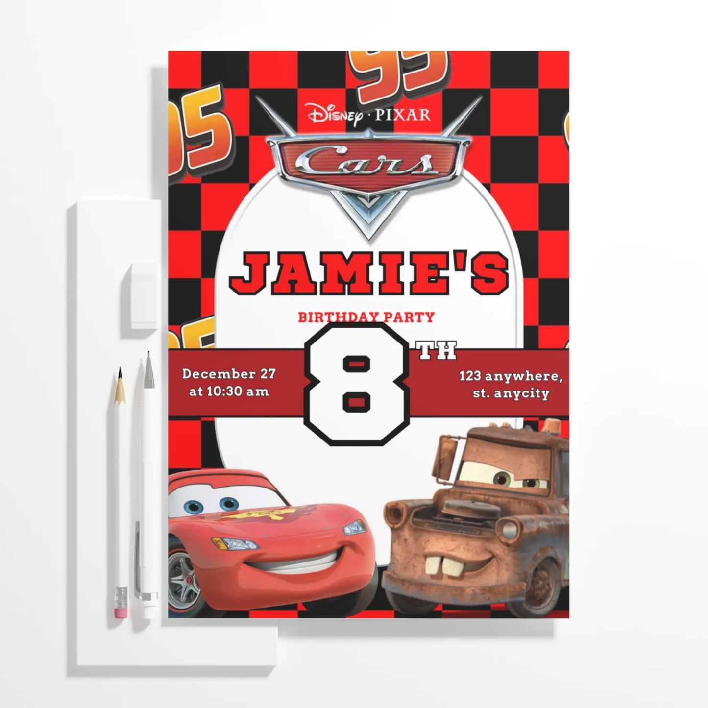 Lightning Mcqueen and Mater Cars Birthday Invitation Template - CreativeRino