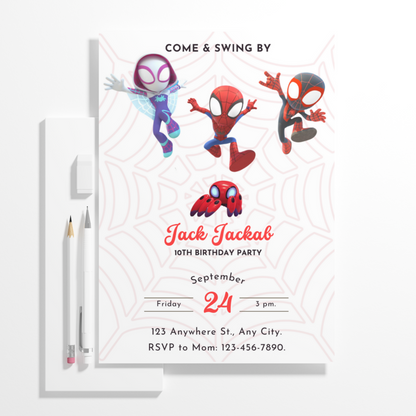 Spidey and his Amazing Friends Birthday Invitation Template - CreativeRino