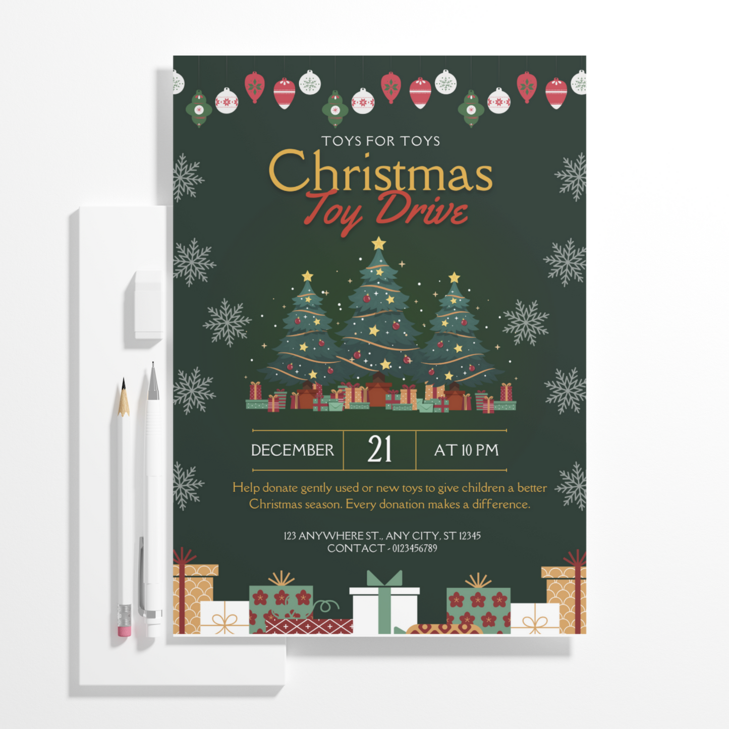 Christmas Toy Drive Flyer Template | Toy Drive Invitation