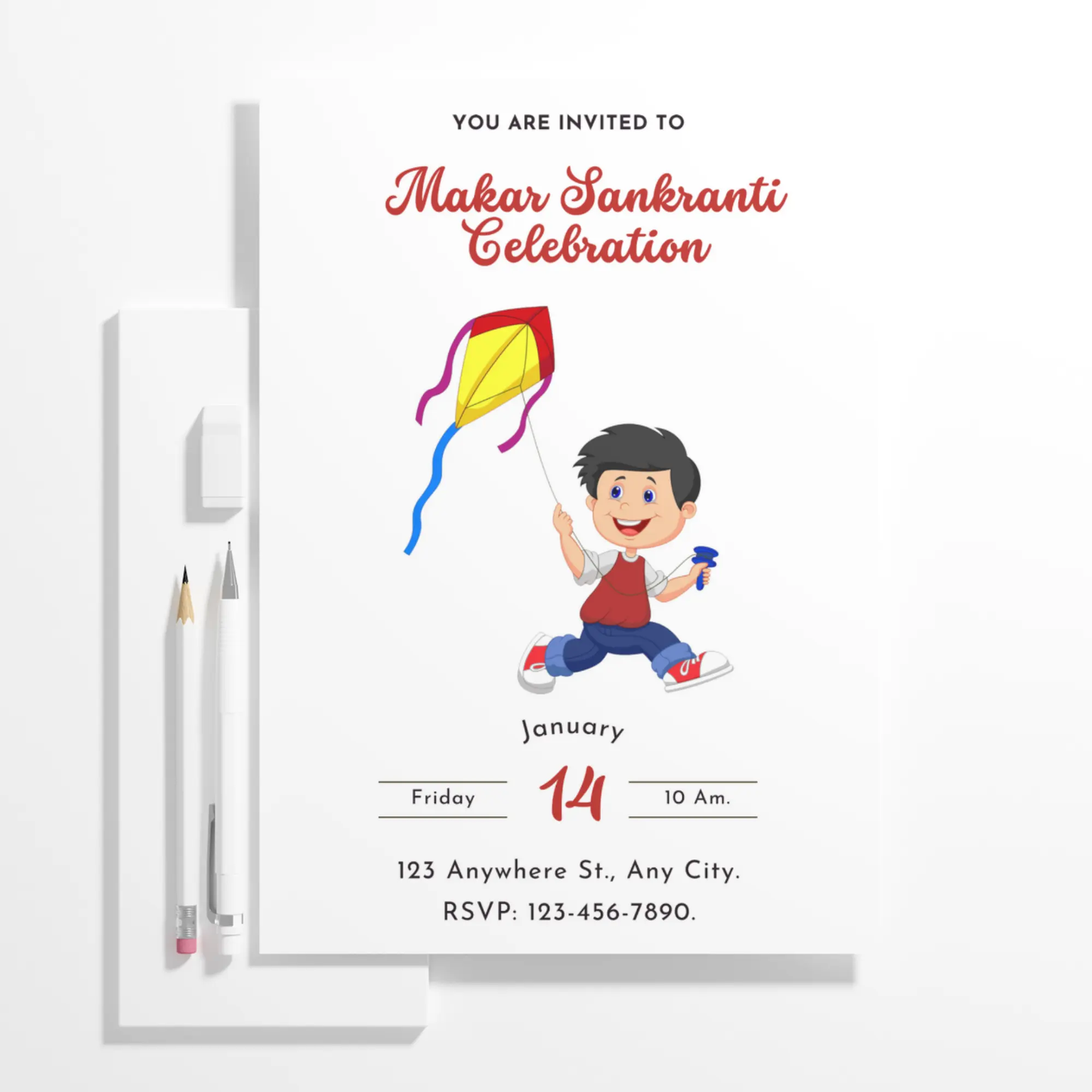 Makar Sankranti Invitation Template | Uttarayan International Kite Festival Invite - CreativeRino