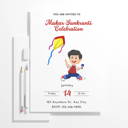 Makar Sankranti Invitation Template | Uttarayan International Kite Festival Invite - CreativeRino