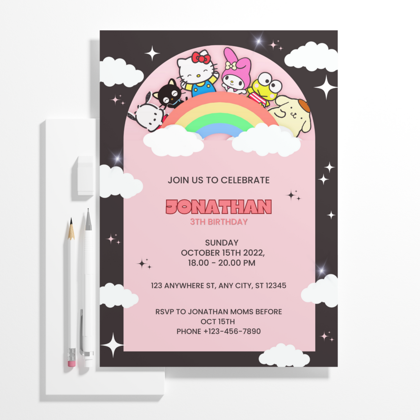 Kawaii Kitty Birthday Invitation Template