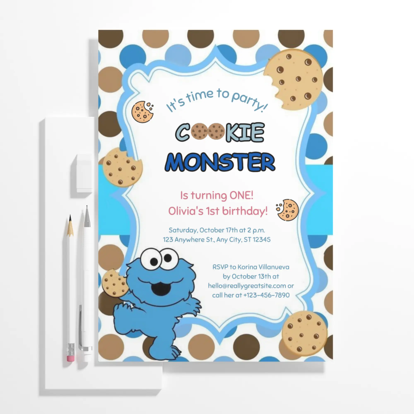 Cookie Monster Birthday Invitation Template - CreativeRino