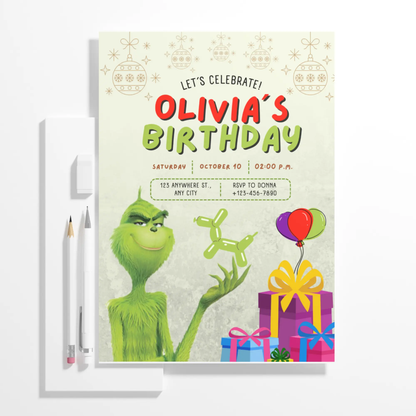 Grinch Birthday Invitation Template - CreativeRino