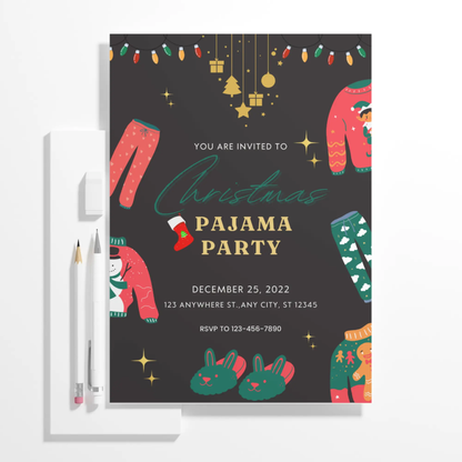 Slumber Christmas Pajamas Party Invitation Template - CreativeRino