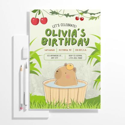 Capybara Birthday Invitation Template - CreativeRino