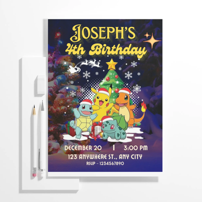 Pokemon Christmas Birthday Invitation Template - CreativeRino