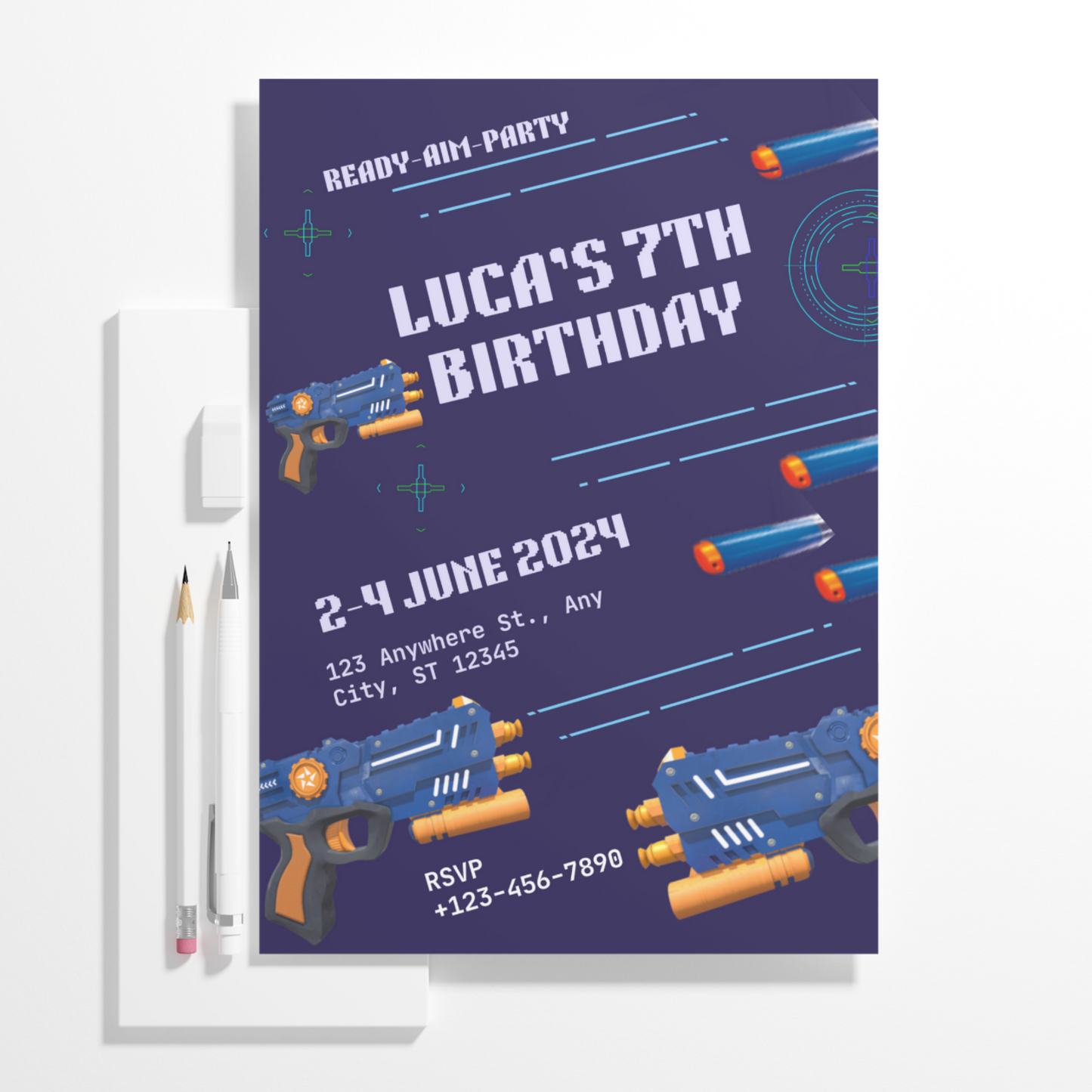 Nerf Dart Gun Birthday Invitation Template