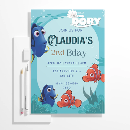 Finding Dory Birthday Invitation Template - CreativeRino